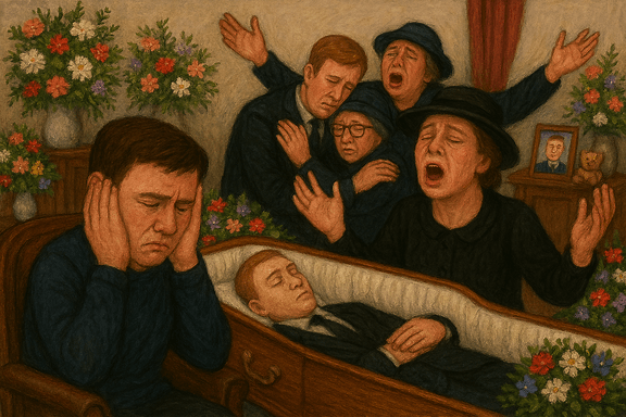 Funeral parlour with grieving people
