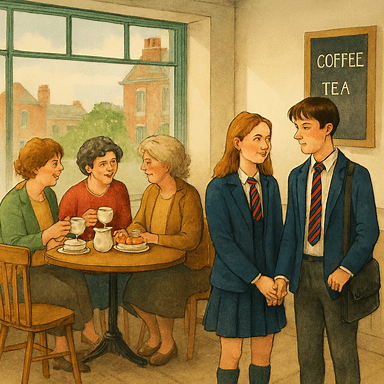 Drawing- customers in a coffee shop