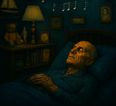 man in bed listening to a woman singing